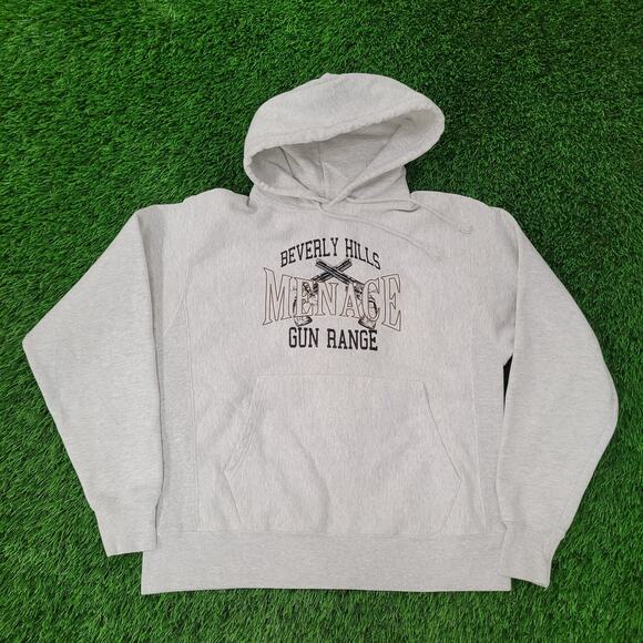 Vintage Beverly Hills Menace Gun Range Hoodie M 23x24 Champion Reverse-Weave